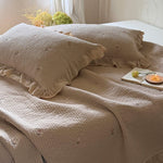 Bedspread Set Cotton Percale Floral Embroidery Ruffled Edge
