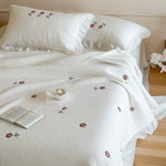 Bedspread Set Cotton Percale Floral Embroidery Ruffled Edge