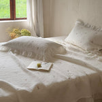 Bedspread Set Cotton Percale Floral Embroidery Ruffled Edge