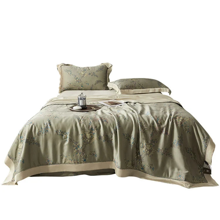 Bedspread Set Floral Jacquard Satin Machine Washable