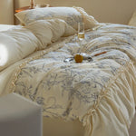 Bedspread Set Floral Ruffle Satin-Like Cotton Blend Machine Washable