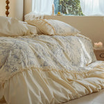 Bedspread Set Floral Ruffle Satin-Like Cotton Blend Machine Washable