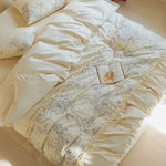 Bedspread Set Floral Ruffle Satin-Like Cotton Blend Machine Washable