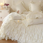 Bedspread Set Multilayered Ruffle & Lace Stripes Cotton Blend