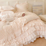 Bedspread Set Multilayered Ruffle & Lace Stripes Cotton Blend