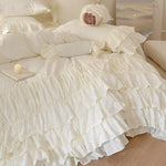 Bedspread Set Multilayered Ruffle & Lace Stripes Cotton Blend