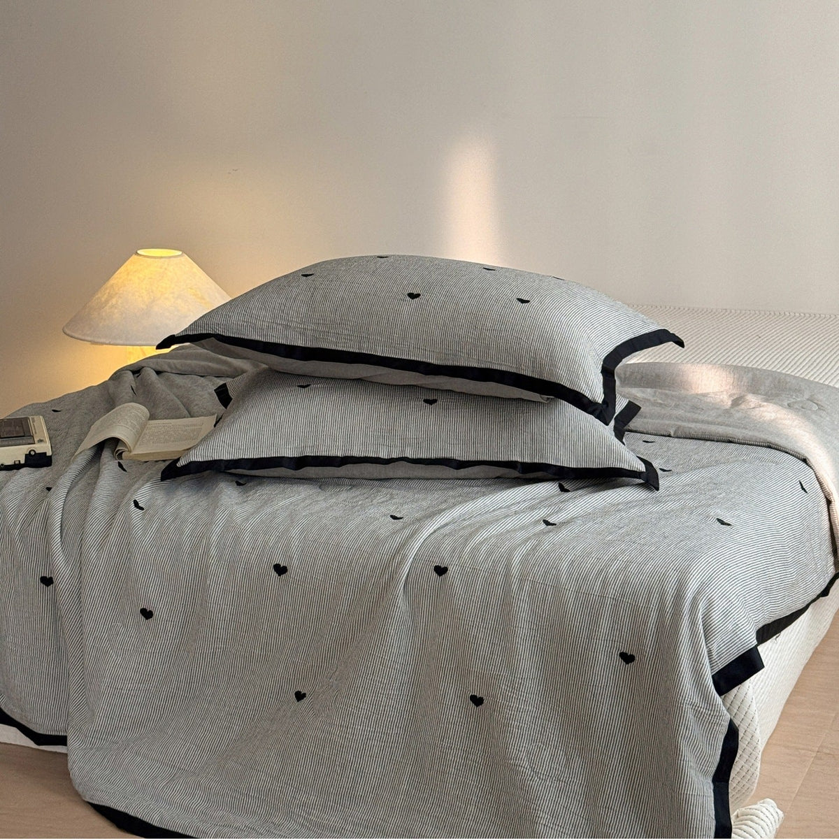 Bedspread Set Quilted Cotton Blend Heart Motif
