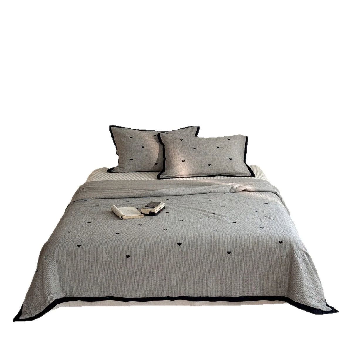 Bedspread Set Quilted Cotton Blend Heart Motif