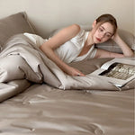 Bedspread Set Quilted Satin Piped Edges & Button Detail