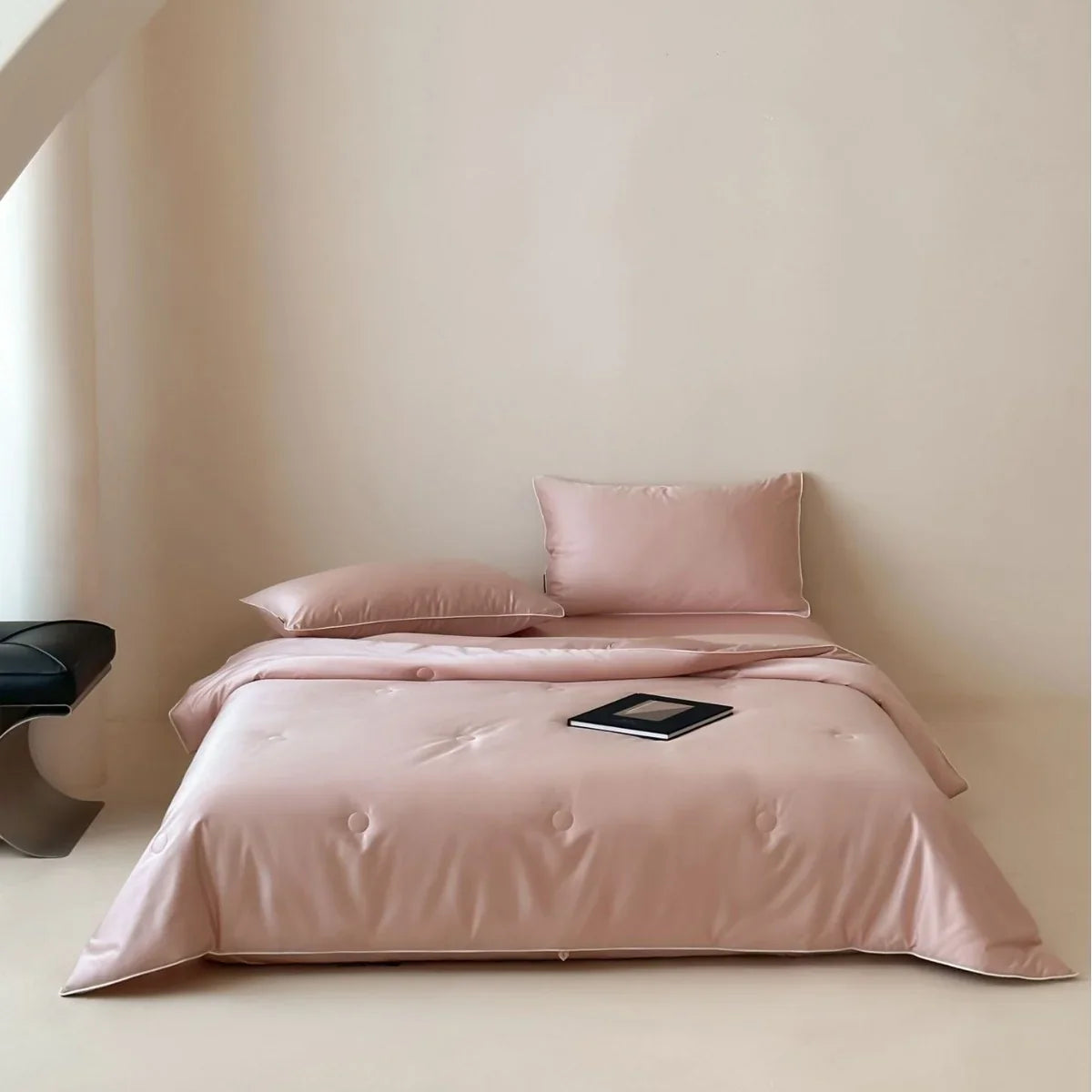 Bedspread Set Quilted Satin Piped Edges & Button Detail