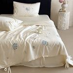 Bedspread Set Silky Satin Hand Embroidered & Secure Ties