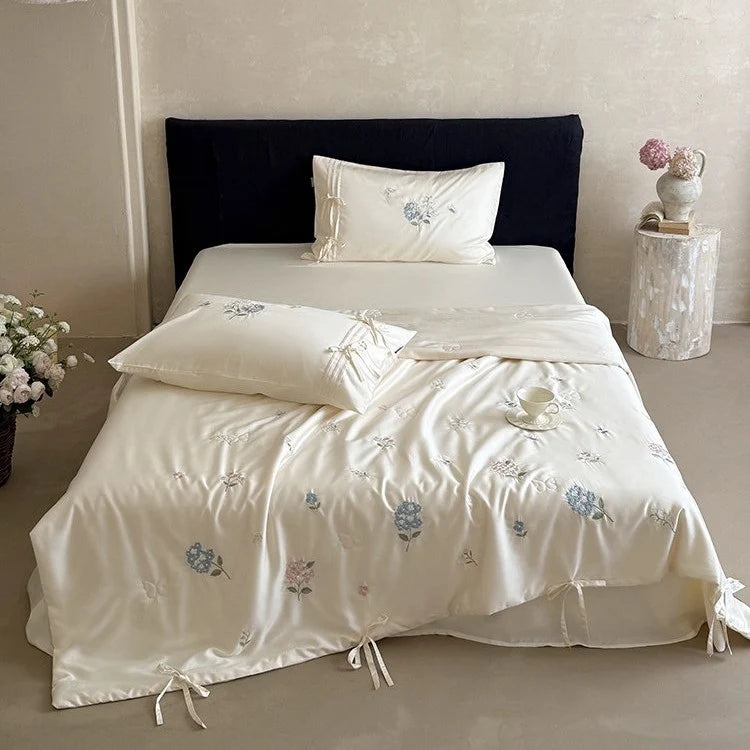 Bedspread Set Silky Satin Hand Embroidered & Secure Ties