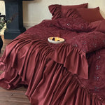Bedspread Set Velvety Satin 3D Floral Embroidery 4-Piece