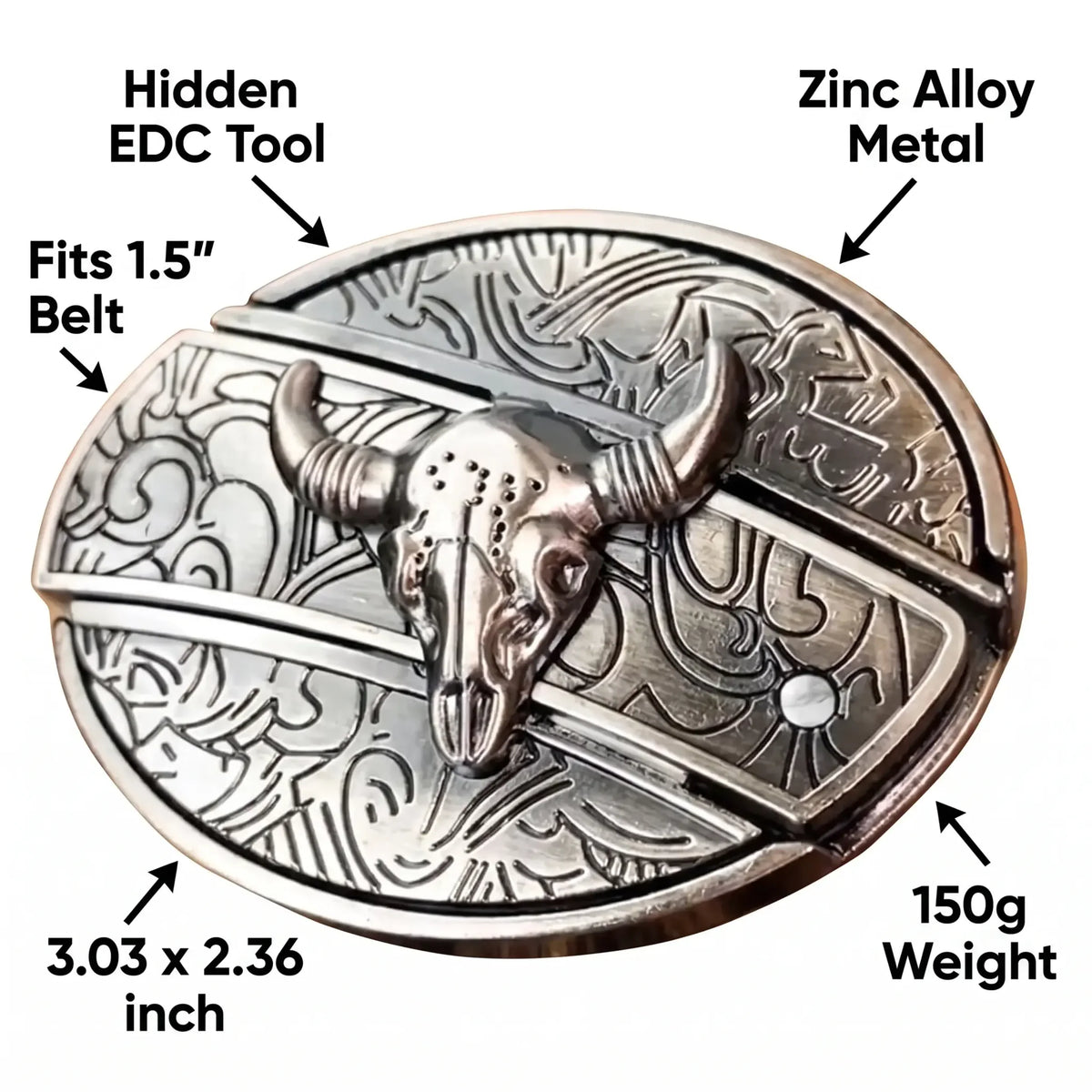 Belt Buckle Western Design Hidden EDC Tool Zinc Alloy