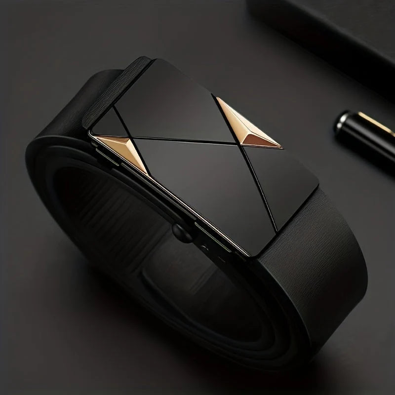 Belt Full-Grain Leather Automatic Ratchet Buckle