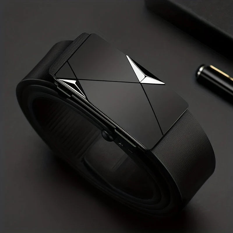 Belt Full-Grain Leather Automatic Ratchet Buckle