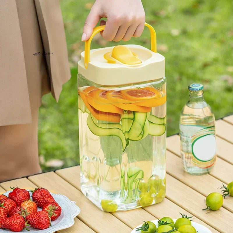Beverage Dispenser Built-In Tap Fridge-Friendly Shape With Carry Handle