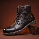 Biker Boots Side Zip Buckle Strap Deep Tread