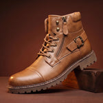 Biker Boots Side Zip Buckle Strap Deep Tread