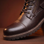 Biker Boots Side Zip Buckle Strap Deep Tread