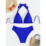 Bikini Set Adjustable Halterneck Ruched Side Bottoms