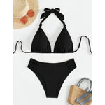 Bikini Set Adjustable Halterneck Ruched Side Bottoms