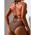 Bikini Set Adjustable Halterneck Ruched Side Bottoms