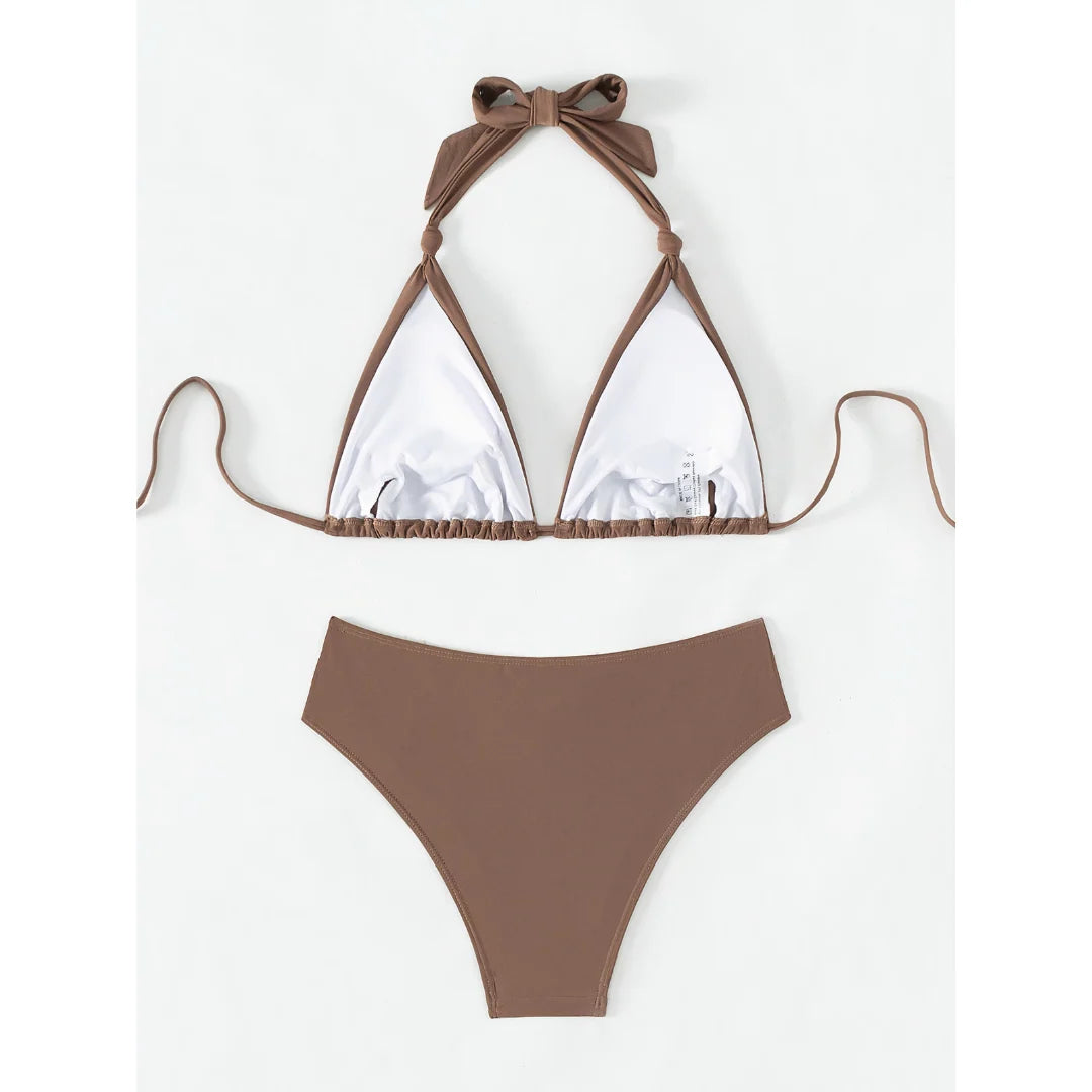 Bikini Set Adjustable Halterneck Ruched Side Bottoms