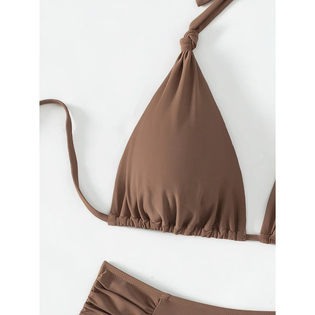 Bikini Set Adjustable Halterneck Ruched Side Bottoms