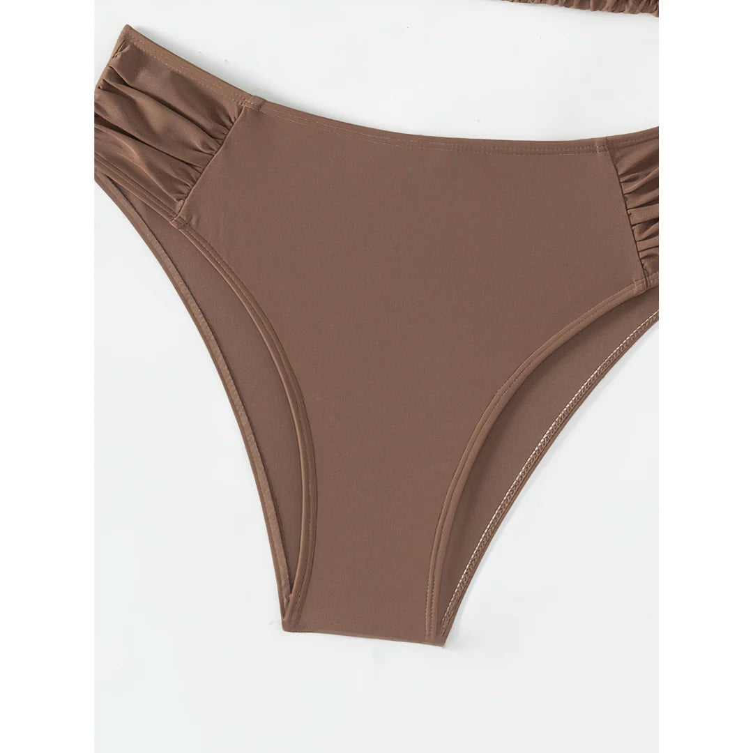 Bikini Set Adjustable Halterneck Ruched Side Bottoms