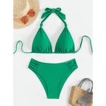 Bikini Set Adjustable Halterneck Ruched Side Bottoms