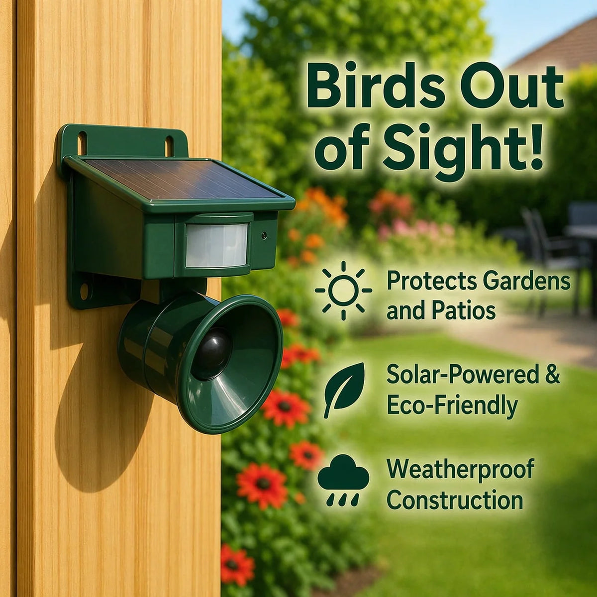 Bird Deterrent Solar-Powered Motion-Activated Predator Sounds Weather-Resistant