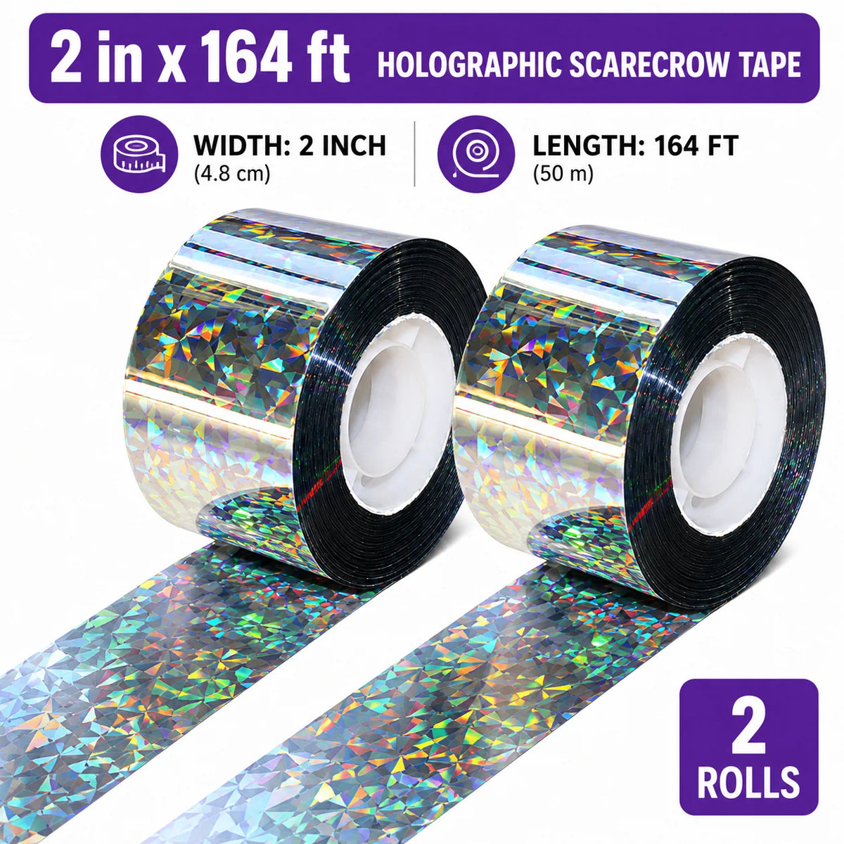 Bird Deterrent Tape Holographic Reflective Weather-Resistant 2 Rolls