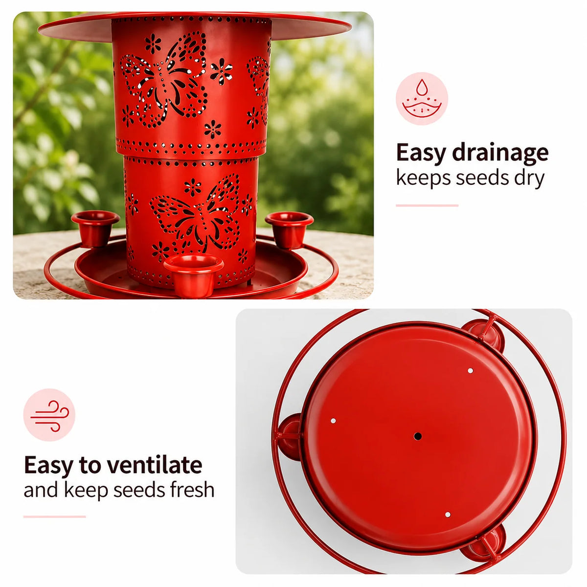 Bird Feeder Metal Retractable 32 Oz Three Water Cups
