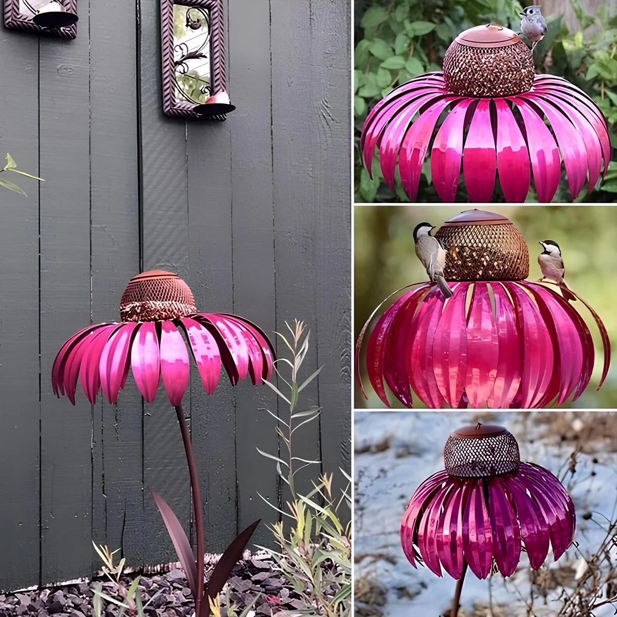 Bird Feeder Metal Sunflower Design Ground Stake