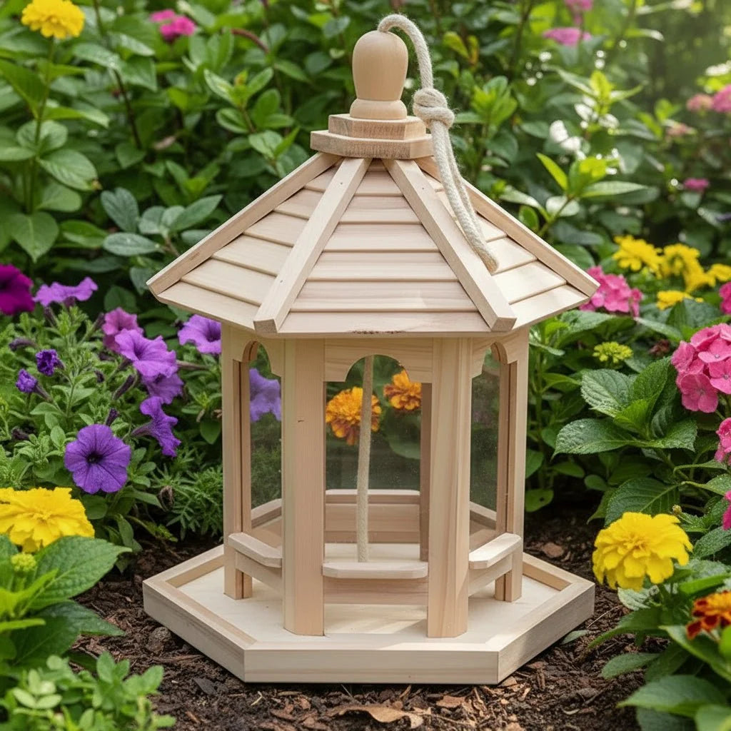 Bird Feeder Wooden Woven Hanging Integrated Water System
