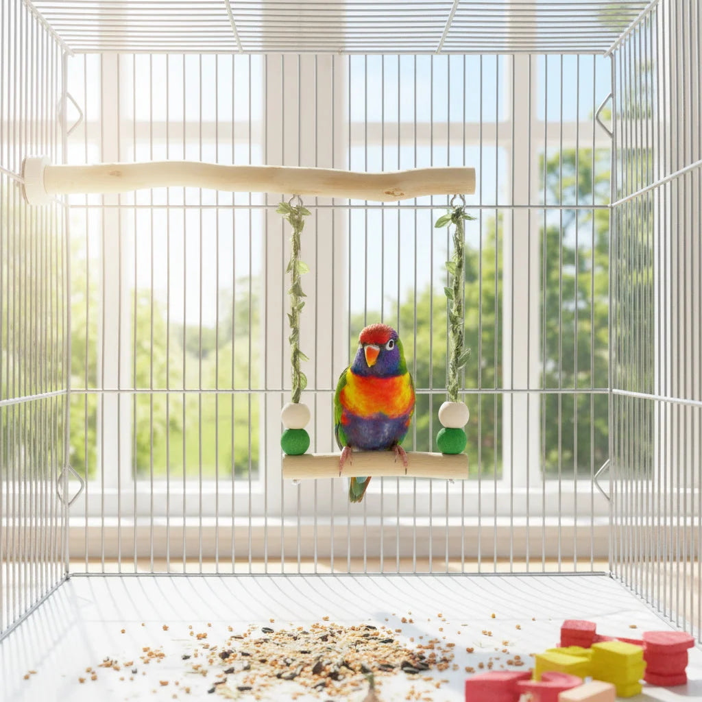 Bird Swing Natural Wood Cage Hanging