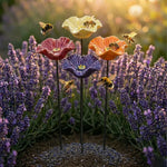 Bird Water Feeder Stakes Glazed Ceramic Flower Cups Set of 4, 8, or 12