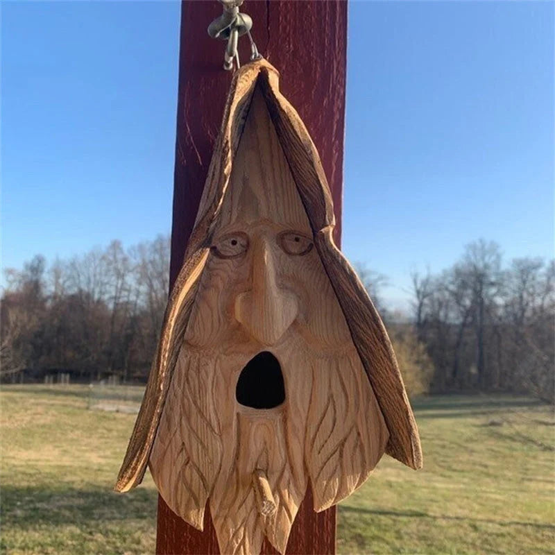 Birdhouse Resin Whimsical Grandpa Face Removable Roof