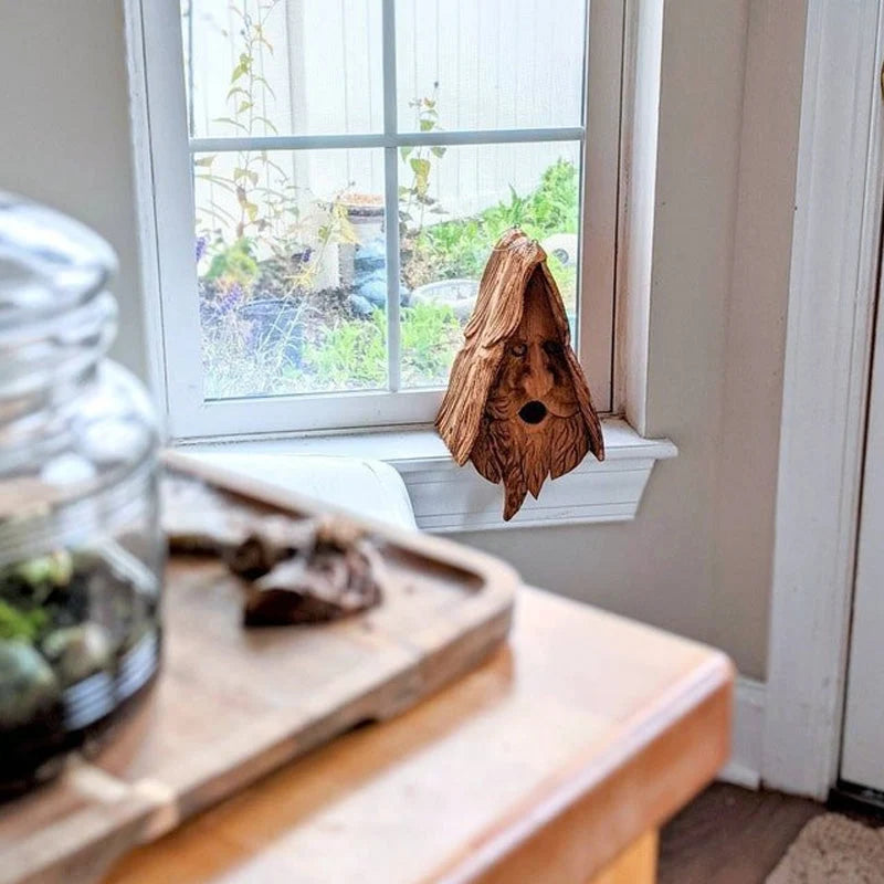 Birdhouse Resin Whimsical Grandpa Face Removable Roof