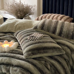 Blanket And Pillow Set Striped Faux Fur Hypoallergenic Filling