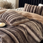Blanket And Pillow Set Striped Faux Fur Hypoallergenic Filling