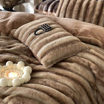 Blanket And Pillow Set Striped Faux Fur Hypoallergenic Filling