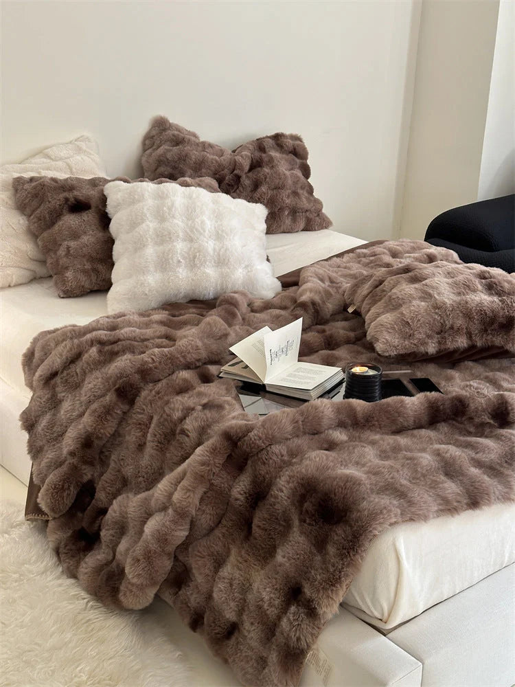 Blanket & Cushion Set Faux Fur Soft Breathable