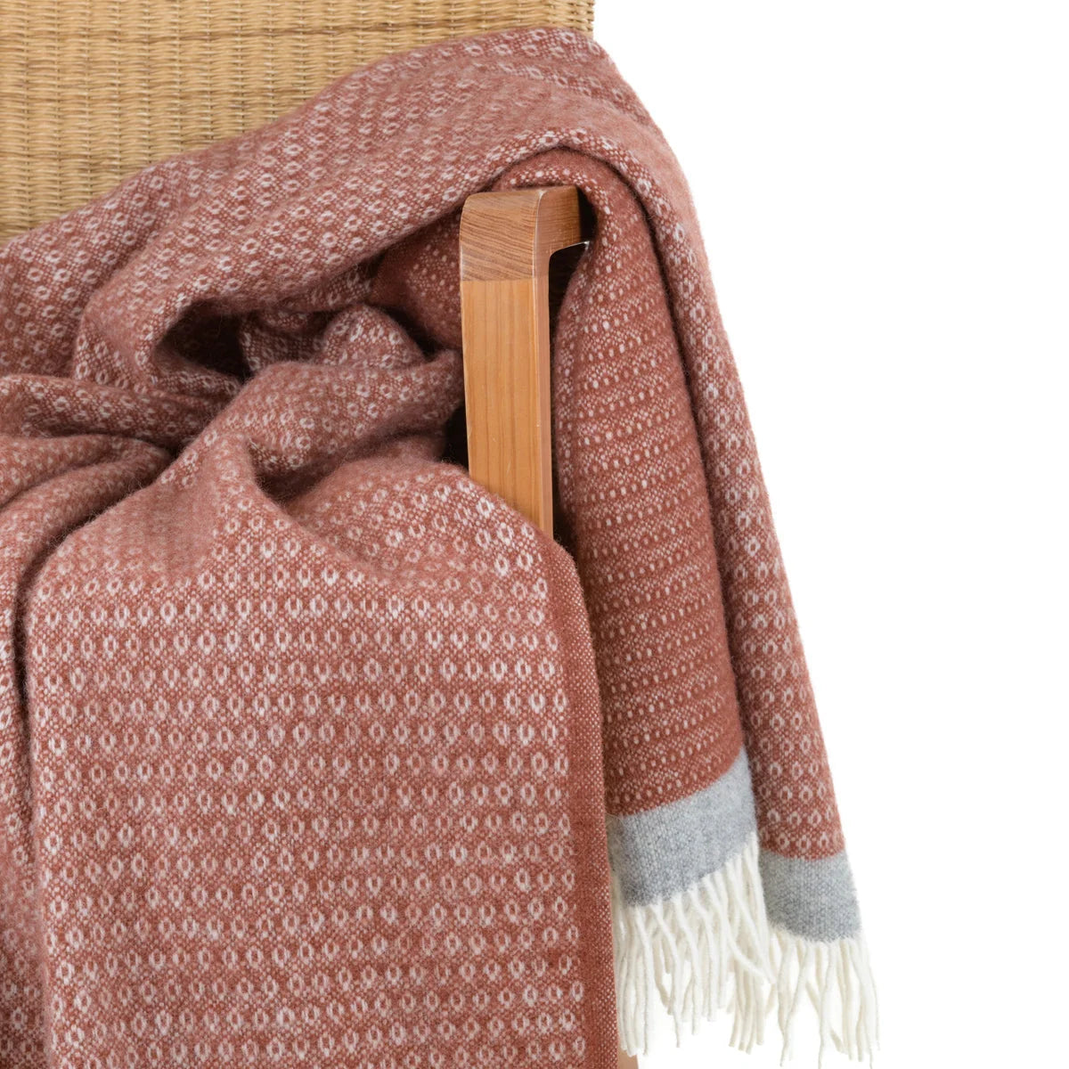 Blanket Organic Lambswool Fine Knit Fringed Edges