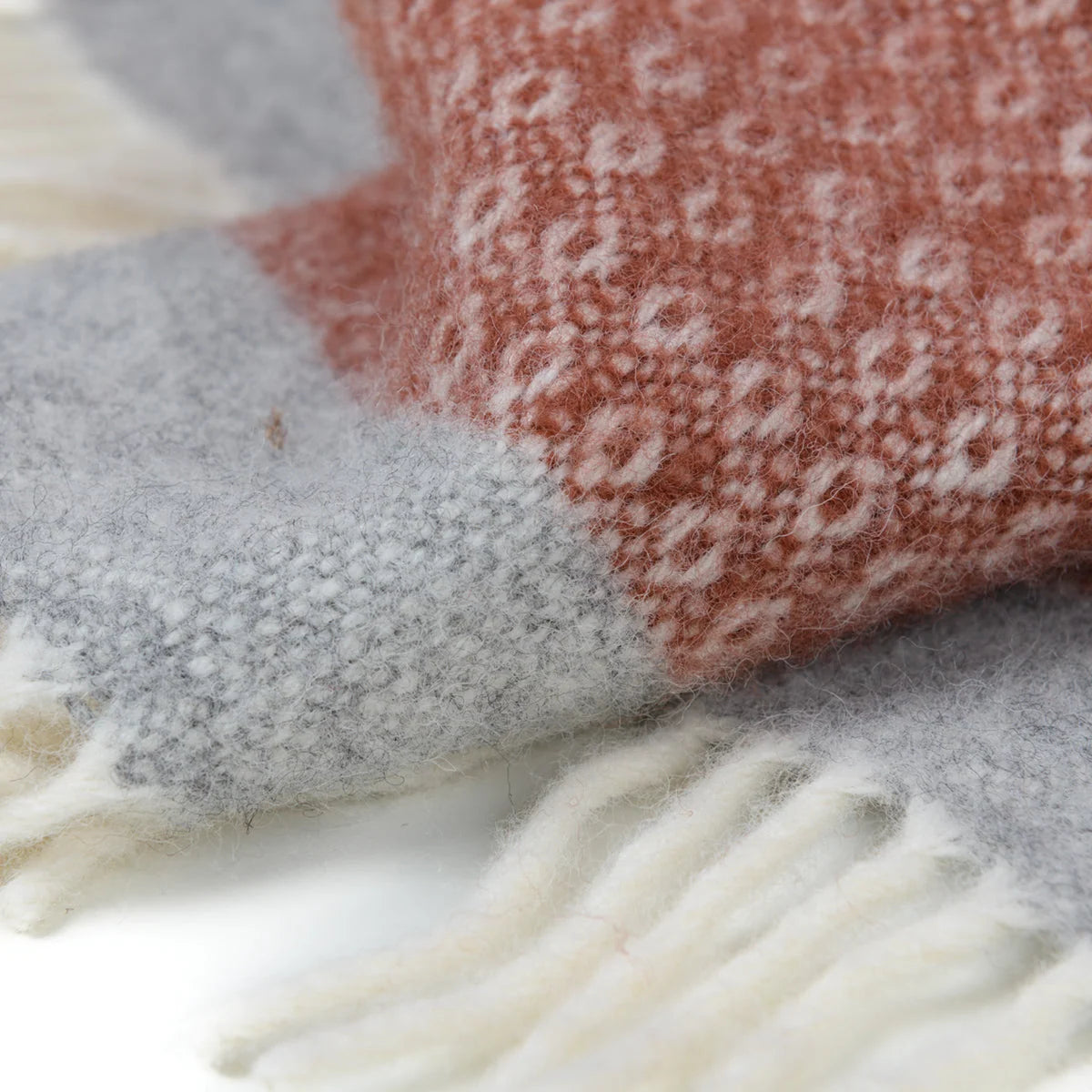 Blanket Organic Lambswool Fine Knit Fringed Edges