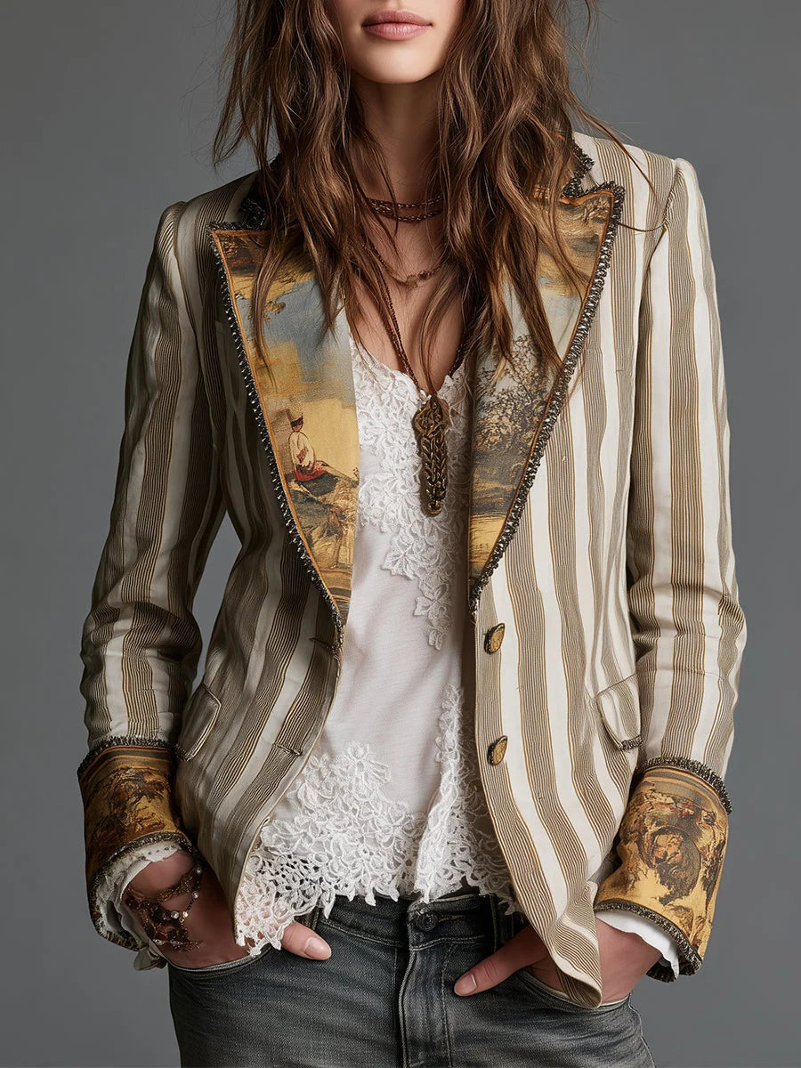 Blazer Decorated Lapels & Cuffs Two-Button Front