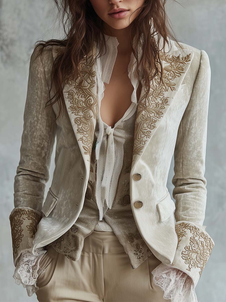 Blazer Decorated Lapels & Cuffs Two-Button Front