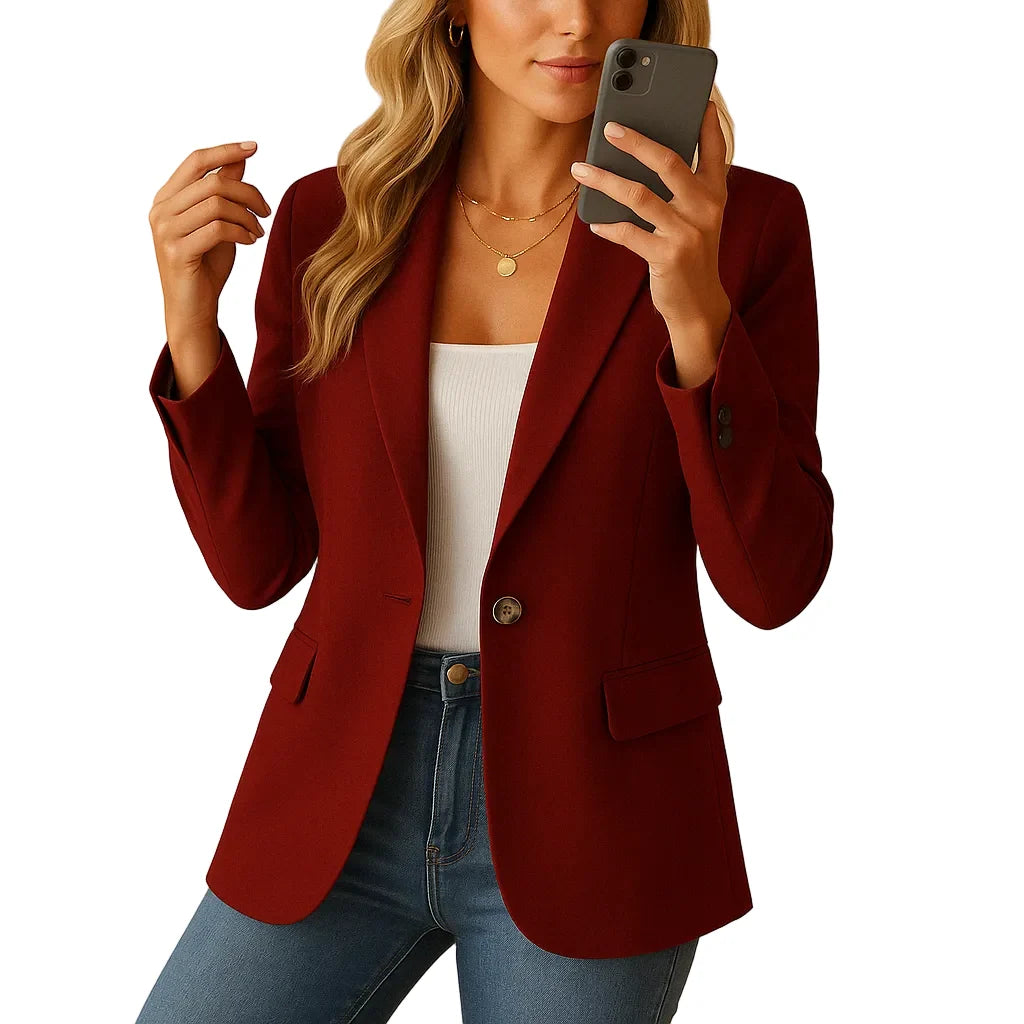 Blazer Single-Breasted Notch Lapel Flap Pockets