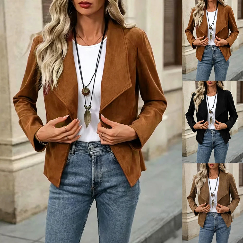 Blazer Suede-Look Cropped Waterfall Collar